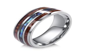 Clusterringen hout inlay titanium staal voor mannen 8 mm abalone shell wolfraam carbide ring geobsedeerd mode mannelijke sieraden accessoire 517003904