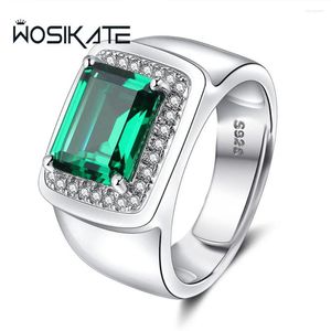 Cluster Rings Wosikate Classic Square Emerald Green Gemstone Ring For Men 925 Sterling Silver Jewelry Wedding Band Accessoires Gift Open