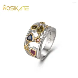 Cluster anneaux wosikate Trendy Geometric Heart Colorful Zirconia Fashion Ring pour femmes 925 Bijoux en argent sterling cadeau Finger Party