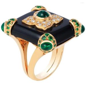 Cluster anneaux wosikate women's ring vintage émeraude émeraude vintère noire onyx 18k plaqué les dames élégantes bijoux de mariage bijoux