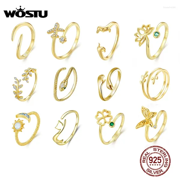 Bagues de cluster WOSTU 925 Sterling Silver 18K Gold Plate Réglable Empilable Engagement Zircon Ouvert Serpent Bague Étoile Anillo Avion Anel