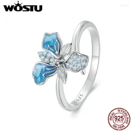 Cluster anneaux wostu 925 Serling Silver Big Blue Iris Flower Ring Femmes Luxury Opal Zircon Déclaration de mariage Empilable Gift Gift
