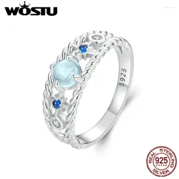 Cluster ringen WOSTU 925 sterling zilver uitgehold ster maan ring blauwe spinel glanzende CZ partij elegante sieraden cadeau voor moeder minnaar dochter