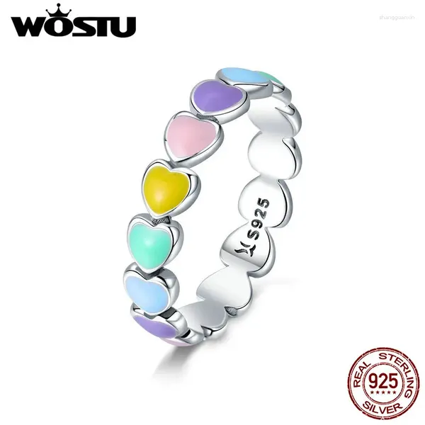 Cluster Anneaux Wostu 925 Sterling Silver Multi-Color Rainbow Heart Finger pour les femmes Anniversaire de la mode BILANCE BILANCE CQR444