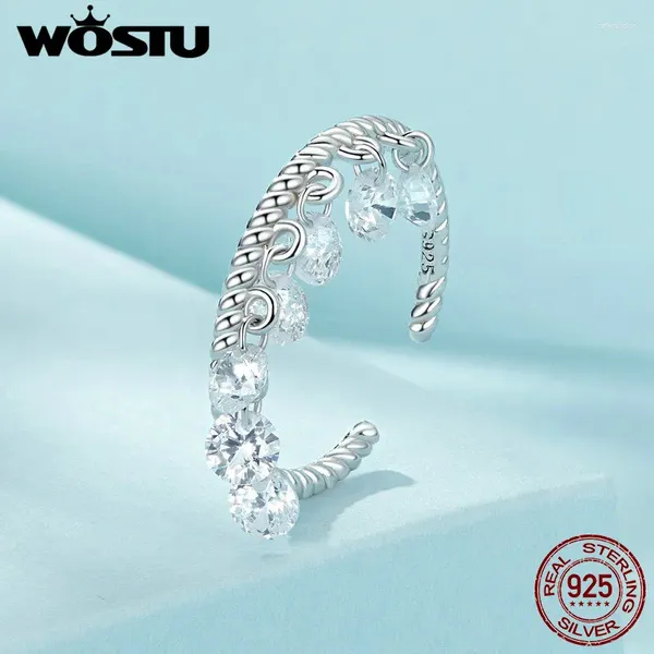 Anneaux de cluster WOSTU 925 Sterling Silver Tassel Zircon Bague d'ouverture pour les femmes fête de mariage cadeau quotidien réglable bijoux fins FIR990-E