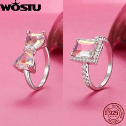 Cluster Ringen WOSTU Originele 925 Sterling Zilveren Meisjesachtige Verklaring Ring Vlinder Boog Glas Voor Vrouwen Luxe Party Fijne Sieraden