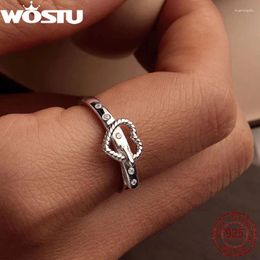 Cluster anneaux Wostu Real 925 Bague de ceinture en forme de coeur en argent sterling pour les femmes Special Party Zircon punk bijoux Anillo