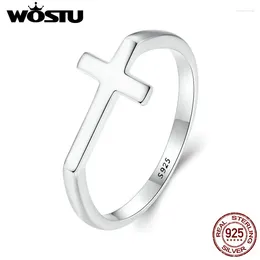 Cluster Ringen WOSTU Echt 925 Sterling Zilver Eenvoudige Kruis Vinger Ring Voor Vrouwen Dagelijkse Slijtage Guard Vrouwelijke Sieraden Gift Dochter Familie