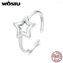 Anillos de racimo Wastu Real 925 Sterling Silver Hollow Style Star Apertura Anillo para mujeres Pendientes de aro hechos a mano Joyería de boda Regalo de cumpleaños