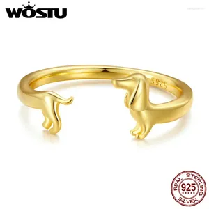 Cluster anneaux wostu réel 925 argent sterling mignon dockhund chien réglable pour les femmes originales d'animaux ouverts beaux bijoux familiaux cadeau