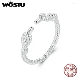 Anneaux de cluster WOSTU solide 925 en argent sterling créatif rétro noué anneau d'ouverture européen USA mode fête bijoux fille Punk cadeau CQR986-E