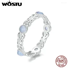 Cluster Ringen WOSTU Solid 925 Sterling Zilver Blauwe Opaal Bruiloft Voor Vrouwen Eenvoudige Bloem Patroon Party Ring Elegante Sieraden Gift Moeder