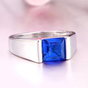 Clusterringen WPB Advanced Design Design Heren rechthoekige blauwe diamanten ring Gentleman's Bright Zirkon luxe sieraden Shining Holiday Gift