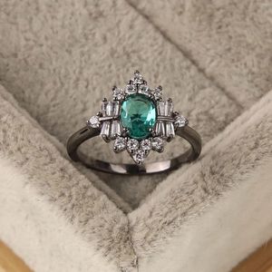 Clusterringen WPB S925 Sterling Silver Emerald T Diamantring Bloem Groen High Carbon Black Woman Luxe sieraden Gift Party