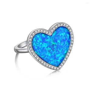 Cluster Anneaux WPB S925 STERLING Silver Women Opal Blue Heart Ring Femme Bright Zircon Luxury Jewelry Girl's Holiday Gift