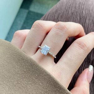 Cluster Rings WPB S925 Sterling Silver Women Drill Rectangular Ring Femme 6 8mm Bright 8A Zircon Luxury Jewelry Girl's Holiday Gif