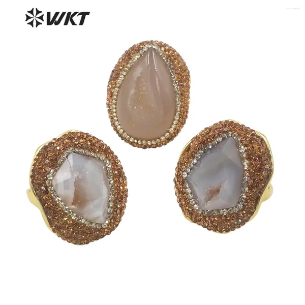 Anillos de clúster WT-R497 Magnancia de 18 km de oro reales chapado en oro real gris duzy geode agata de flecha con anillo de joyería