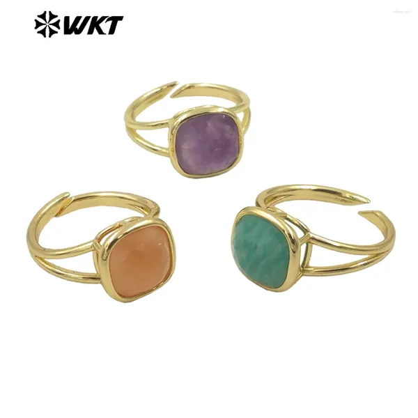 Anillos de clúster WT-R522 Mayorista Square Natural Gemstone Settoming Stone Small Amethyst Ann 10pcs 10pcs