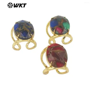 Anillos de racimo WT-R524 Amazing Rainbow Copper Turquesa 18K REAL REAL RET Resiste a mujeres empañables Cóctel Oval Stone Fiesta de fiesta de piedra