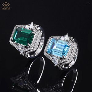 Clusterringen Wuiha 925 Sterling Silver 10 14mm Emerald/Aquamarine Sapphire gefacetteerde edelsteenring voor vrouwen jubileum Gift Jewelry
