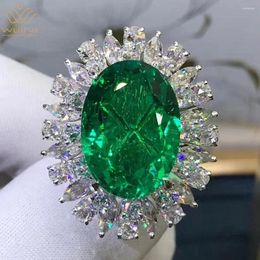 Cluster Ringen WUIHA 9K Massief Wit Goud 3EX Ovaal 9.66CT GRC Emerald High Carbon Diamond Wedding Engagement Ring voor Vrouwen Gift Drop