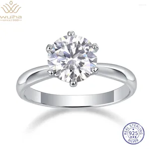 Bagues de cluster WUIHA Classique Solide 925 Sterling Argent 6.5MM Moissanite Diamant Bague de Fiançailles De Mariage Pour Femmes Anniversaire Cadeau Fine