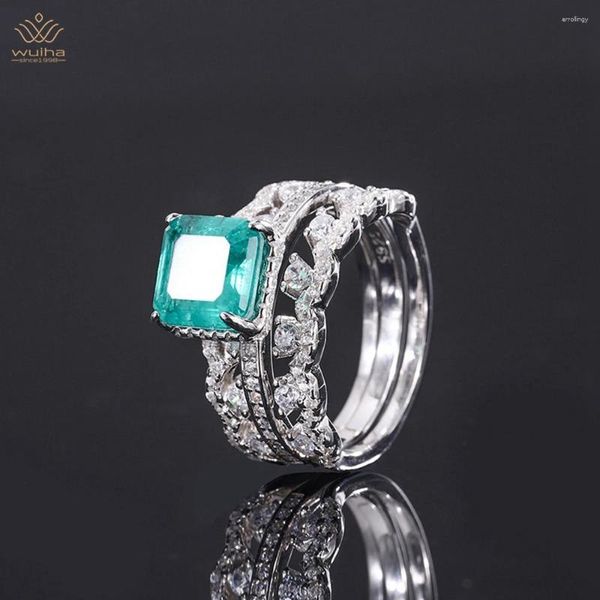 Bagues de cluster WUIHA Luxe 925 Sterling Argent Blanc Or 8 8MM Saphir Émeraude Facettes Bague De Pierres Précieuses Pour Femmes Anniversaire Cadeau Fine