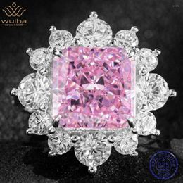 WUIHA Réel 925 Sterling Silver Crushed Cut 6CT Rose Saphir Créé Moissanite Diamant Fleur Anneau Pour Les Femmes Cadeau