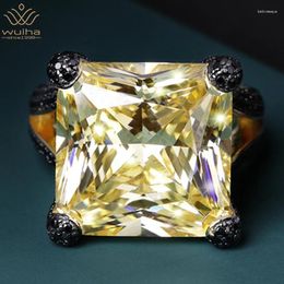 Cluster anneaux wuiha solide 925 STERLING Silver Radiant Cut 15 15 mm Citrine Noire créé Moisanite Mariage Engagement Gold Ring Gold Bijoux