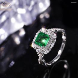 Cluster Ringen WUIHA Vintage Massief 925 Sterling Zilver 7 7 MM Emerald Gemaakt Moissanite Edelsteen Bruiloft Ring Voor Vrouwen fijne Sieraden