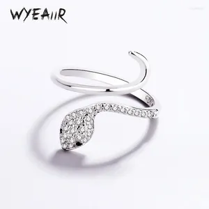 Bagues de cluster Wyeaiir 925 Sterling Silver Ins Antique Zircon Brillant Serpent Cool Redimensionnable Bague d'ouverture pour femmes Bijoux de luxe