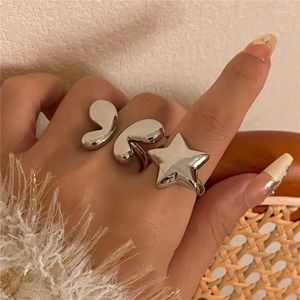 Cluster anneaux xialuoke mode géométrique métallique brillant papillon étoile ouverte star ouverte pour les femmes belles bijoux féminins réglables