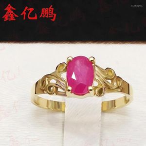 Cluster Rings Xin Yi Peng 18 K Geel Goud ingelegde natuurlijke ruby ​​ring De vrouw gecontracteerd en gemakkelijk jubileumgeschenk