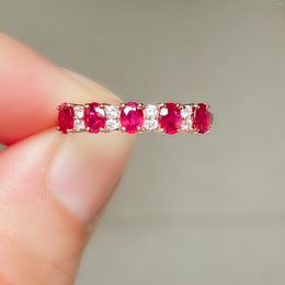 Cluster klinkt Xinyipeng echt 18K roségoud met diamanten natuurlijke ruby ​​ring fijne bruiloft sieraden voor vrouwen