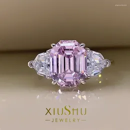 Clusterringen XIUSHU High End aangepaste pagode roze diamanten ring Carbon simulatie Fupo 925 sterling zilver