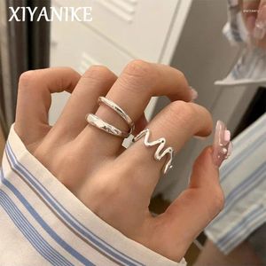 Anillos de racimo XIYANIKE Minimal Wave Cuff Finger para mujeres Chica Moda coreana Joyería de moda Lady Regalo Fiesta Cumpleaños Anillos Mujer