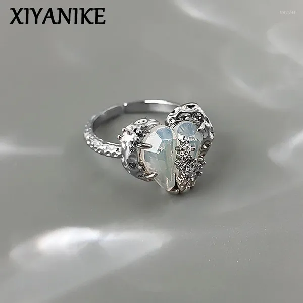 Cluster Anneaux Xiyanike Summer plage Crystal Heart Cuff Finger pour femmes Girl Sweet Fashion Jewelry Lady Gift Party Anillos Mujer
