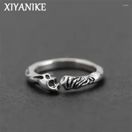 Cluster Anneaux Xiyanike Summer Beach Vintage Thai Silver Rib Open Cuff Finger pour les hommes Fashion Bijoux Fashion Gift Party Anillos Mujer