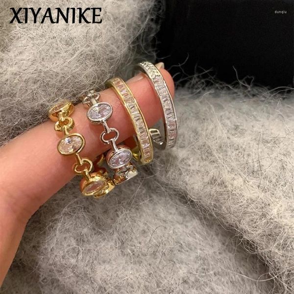 Cluster anneaux Xiyanike Summer Simple Bling Zircon Cuff Finger pour femmes filles bijoux de la mode Gift Party Anillos Mujer