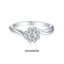 Cluster ringen Xuyuanfen 925 Sterling Silver Six Claw Zirkon Ring Dames Senior merk Wedding Ins Cross Border Foreign Trade