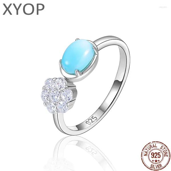 Bagues de cluster XYOP 925 Sterling Argent Simple Embelli Rafraîchissant Et Arbitraire Naturel Larimar Bague Bijoux Personnaliser La Fête