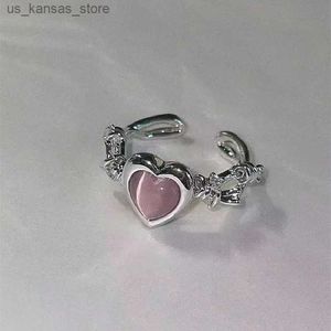 Cluster ringen y2k mode roze hart ring kat oog perzik hart verstelbare dames ontwerp high -end ring bruiloft feestje sieraden cadeau groothandel240408