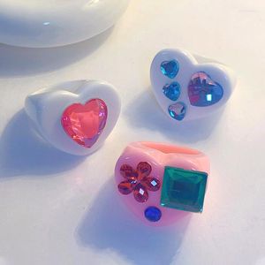 Cluster Anneaux Y2K Bijoux Bonbons Couleur Pêche Coeur Anneau Pour Femmes Mignon Mode Rétro Harajuku Résine Charme 90s Esthétique Cadeau