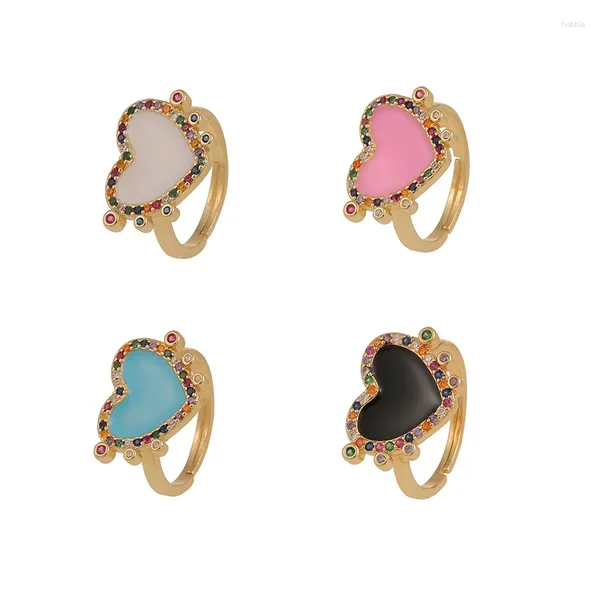 Anillos de racimo Y2K Amor Forma de corazón Esmalte Dedo para mujeres Fina Pave Zirconia Anillo Boho Estilo Boda Fiesta Joyería Regalos