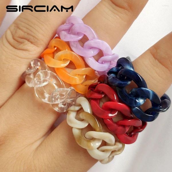 Bagues de cluster Y2K Multicolore Résine Chaîne Bague Pour Femmes Transparent Acrylique À La Main Doigt Simple Bijoux Accessoires Cadeaux En Gros