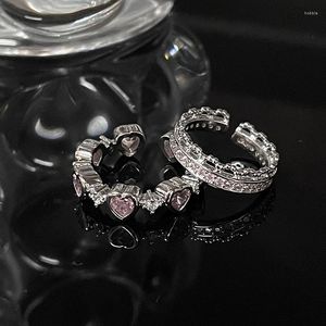 Anillos de racimo Y2k Pink Heart Zircon Fidget Ring Ajustable Estilo coreano Conjunto de boda para mujeres Accesorios de compromiso Joyería al por mayor