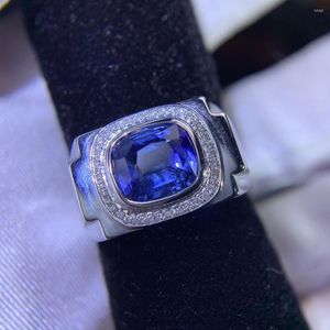 Clusterringen Y401 Fijne sieraden Real 18K Goud Natural 3.14ct Blue Sapphire edelsteen Diamanten Stone Male ring voor mannen