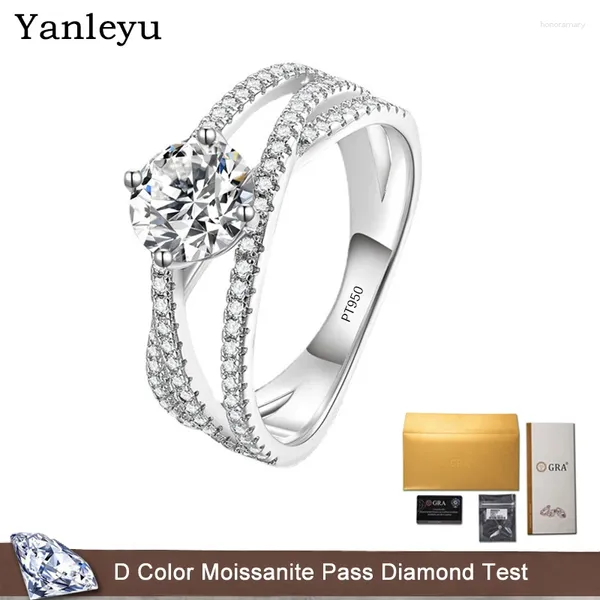 Cluster anneaux yanleyu 1.0ct Moisanite Diamond Engagement pour femmes Femme Treo Lives Worlds World Ring Platinum PT950 Bijoux