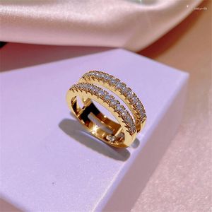 Cluster Ringen Geel Verguld Real 925 Zilver D Kleur VVS1 Moissanite Ring Dubbele Rij Engagement Wedding Bands Voor vrouwen Sieraden Gift