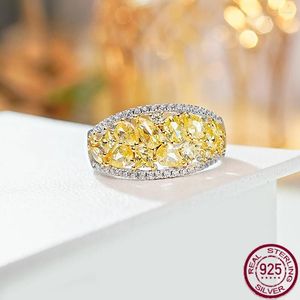 Anneaux de cluster anneau de diamant irrégulier à deux tons jaunes avec index 925 Bijoux de mariage à la mode en argent sterling